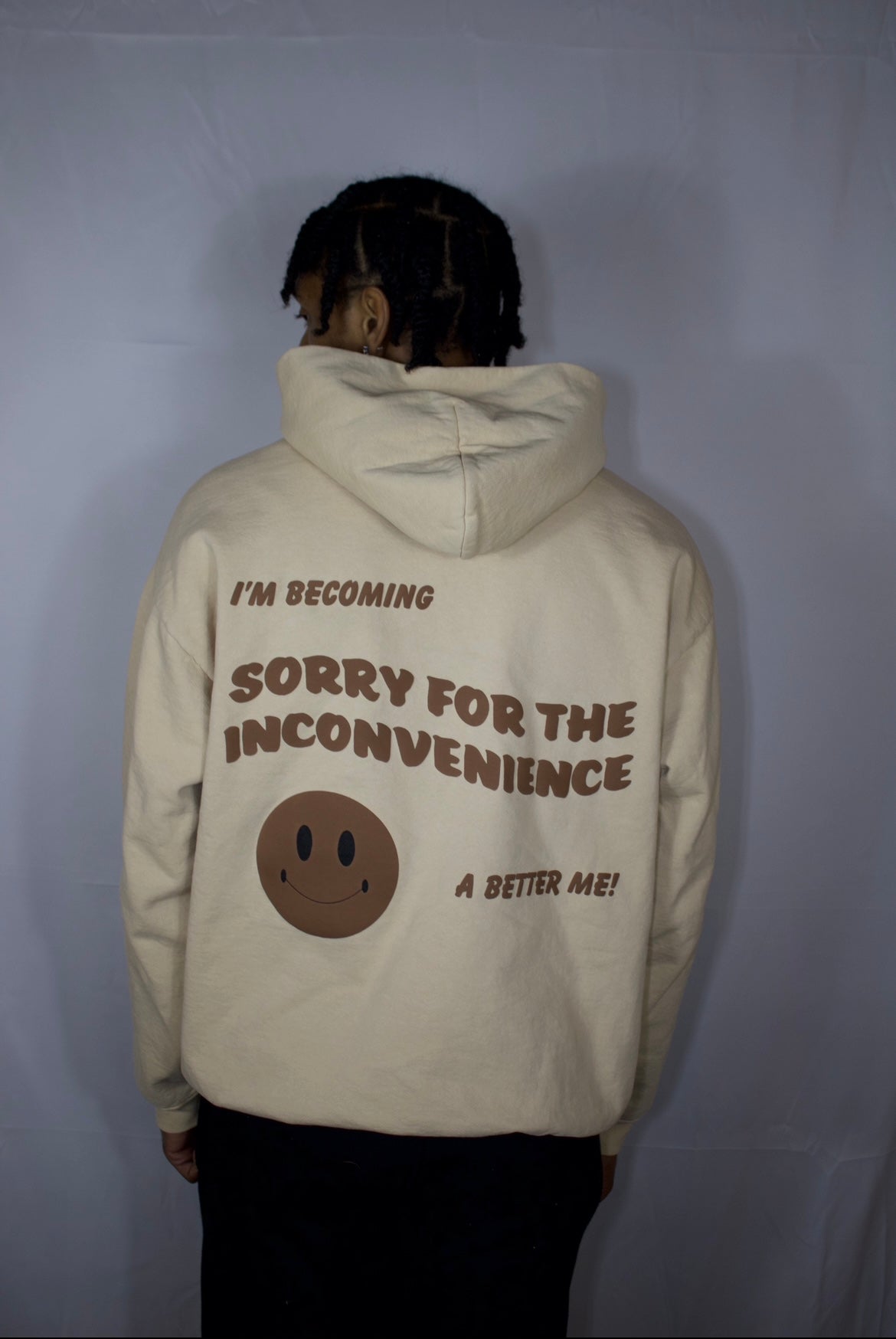 Sorry For The Inconvenience Beige and Coffee Hoodie