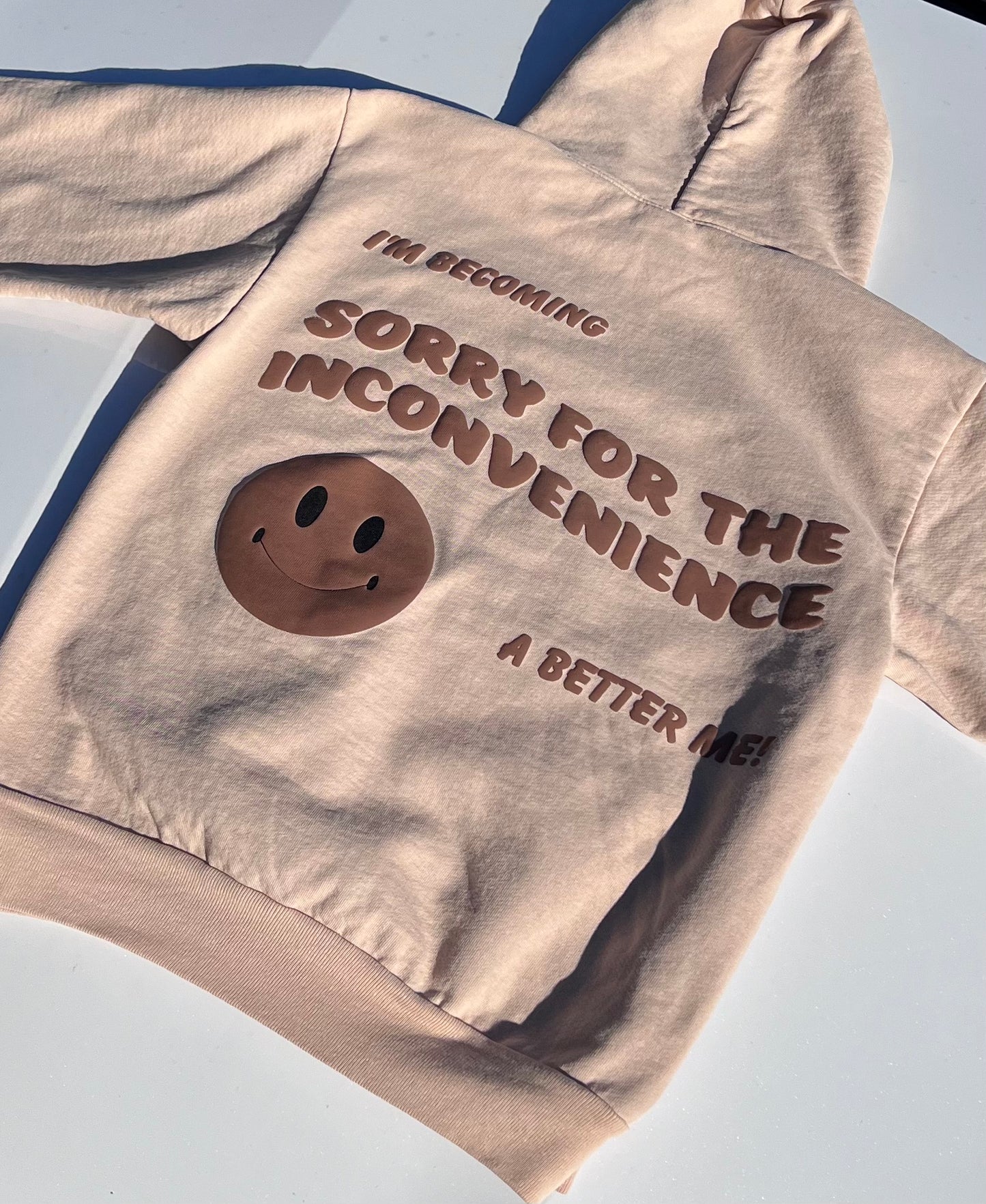 Sorry For The Inconvenience Beige and Coffee Hoodie